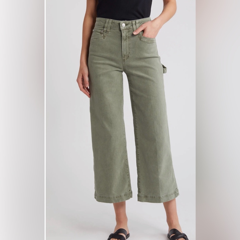PAIGE Anessa Carpenter Cropped Ankle Wide Leg Jeans